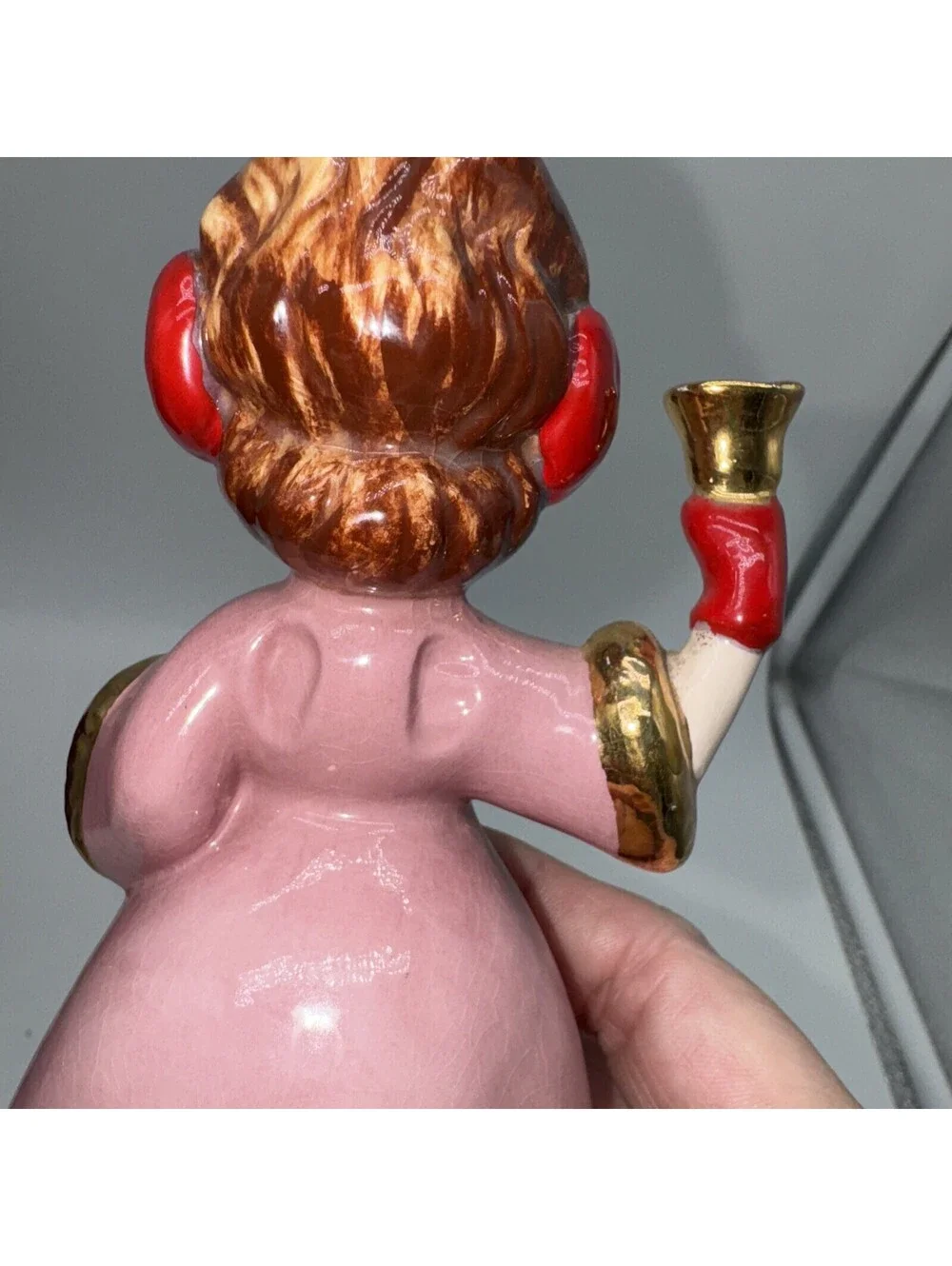 Vintage Atlantic Mold Ceramic Girl  Ringing Bell 5.5” Tall